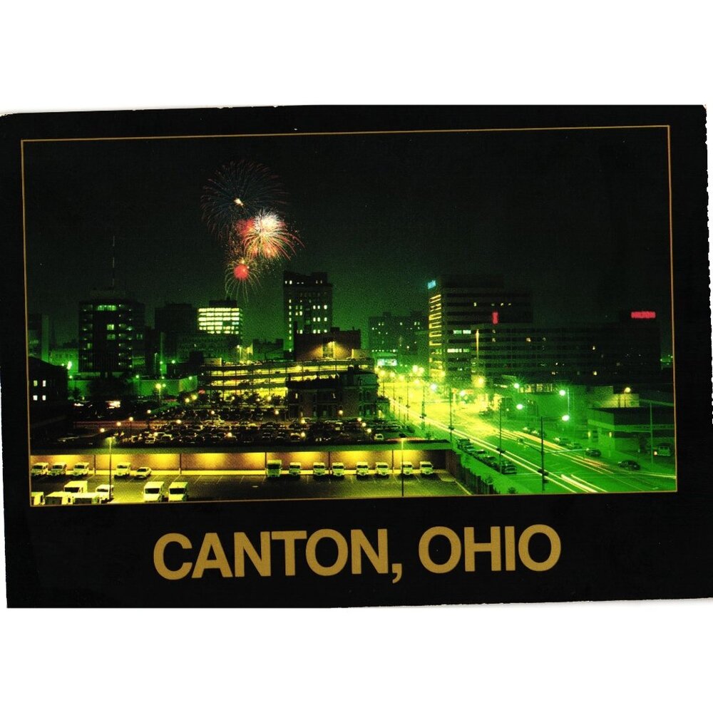 Canton Ohio Cityscape Night Fireworks Festival Vintage Postcard Collector Souven